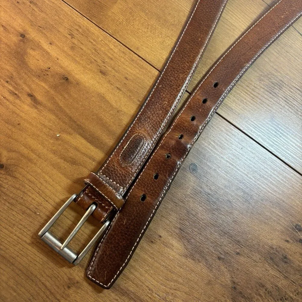 Columbia Brown Genuine Leather Belt - Silver Tone Buckle Men's Size 48